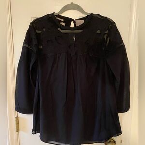 Vanessa Virginia Anthropologie Lace Sheer 3/4 Sleeve Womens Size 4 Black Blouse
